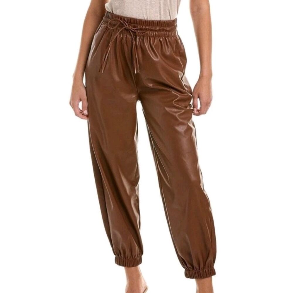 Mother The Curbside Lounger Ankle Faux Leather Pants In Friar Brown Size Large